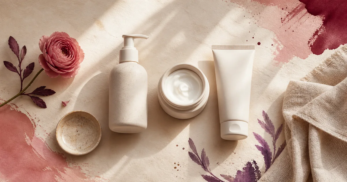 A premium editorial still life illustrating a simple beginner skincare routine